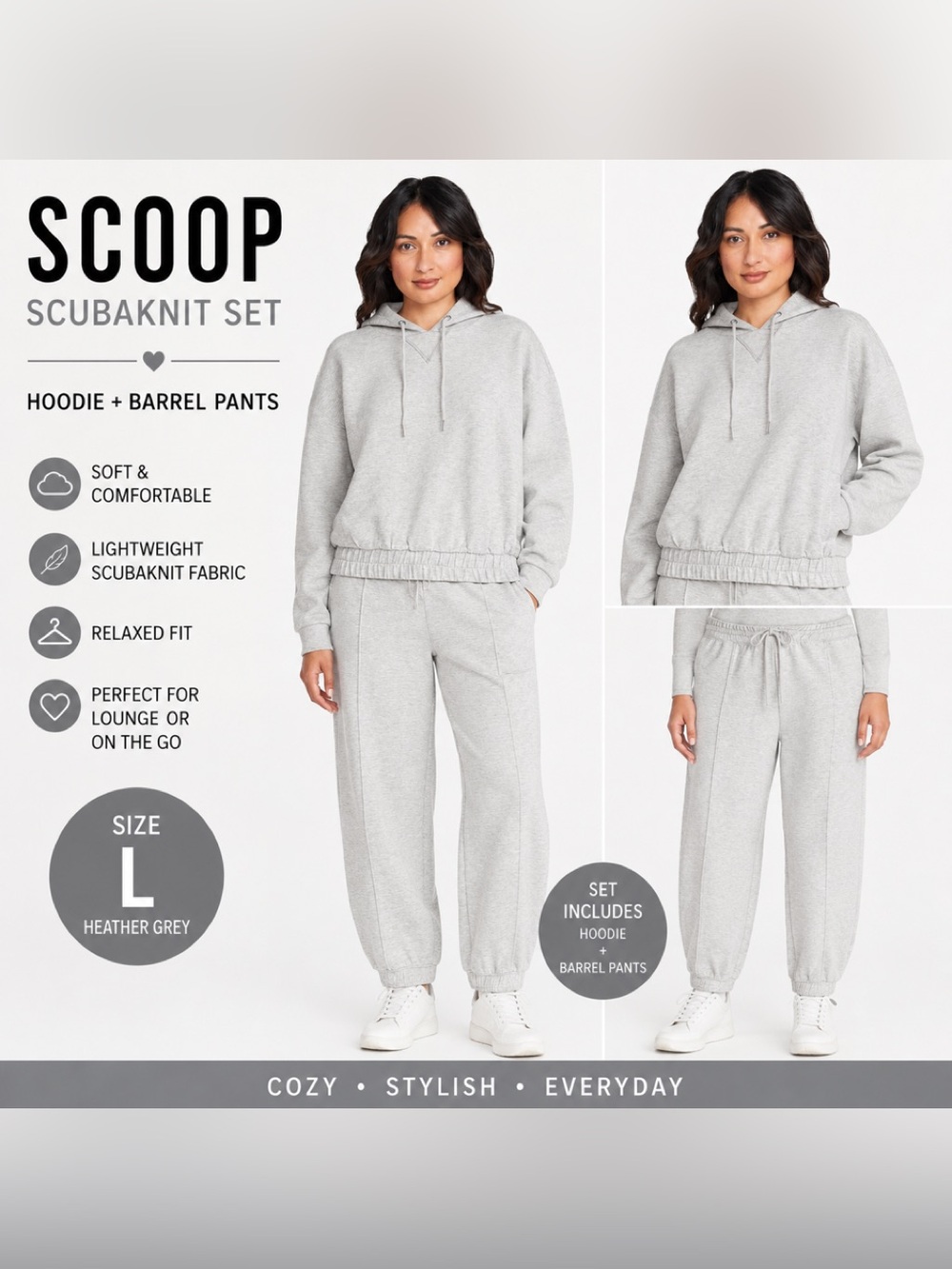 NWT Scoop Heather Grey Scuba Knit Set Size L